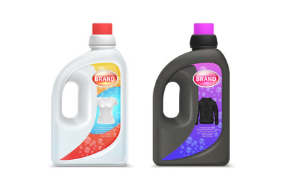 Laundry detergent bottles. Washing detergent for white and black cloth