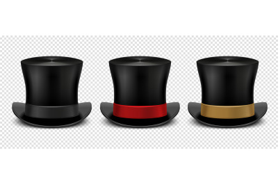 Realistic top hat. Magic hat vector. Vintage black gentleman headwears