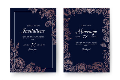 Wedding invitation. Floral wedding cards with rose frame in victorian