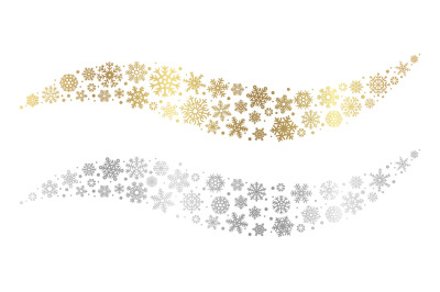 Snowflake waves. Gold silver snowflakes vector element. Christmas snow