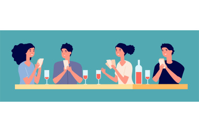 Board games concept. Poker tournament with friends vector illustration