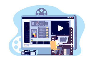 Video editor concept. Multimedia content production and footage editin