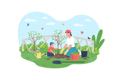 Planting tree together 2D vector web banner&2C; poster