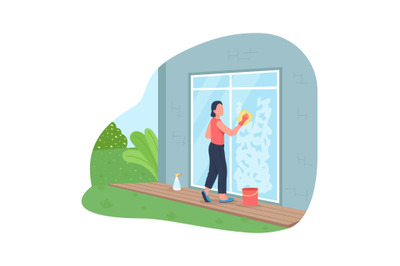 Washing exterior window 2D vector web banner&2C; poster