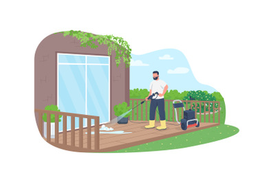 Deck cleaning with power wash gun 2D vector web banner&2C; poster