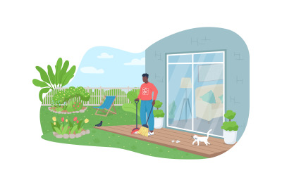 Outdoor cleaning work 2D vector web banner&2C; poster