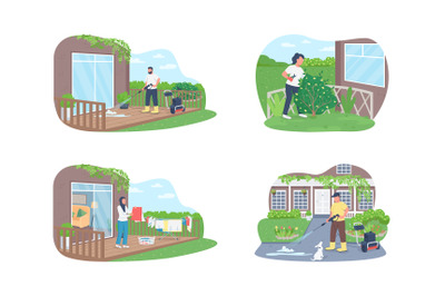 Seasonal outdoor cleaning work 2D vector web banner&2C; poster