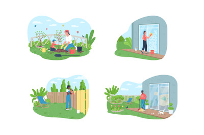 Outside spring cleaning 2D vector web banner&2C; poster