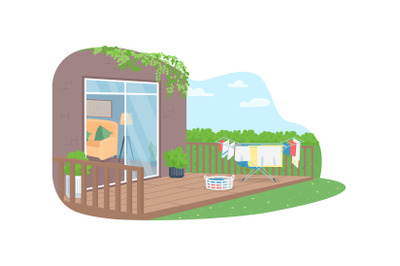 Drying laundry in back yard 2D vector web banner&2C; poster