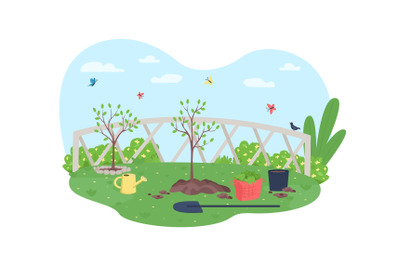 Gardening 2D vector web banner&2C; poster