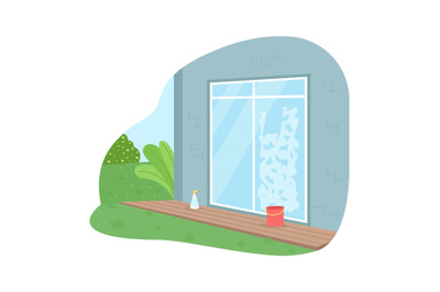 Wash window from outside 2D vector web banner&2C; poster