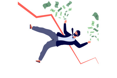 Financial crisis concept. Businessman falling down with financial char