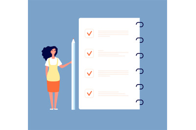 Checklist concept. Businesswoman standing at to do list. Months planni