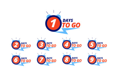 Countdown badges. Days to go sale labels with day left numbers. Produc