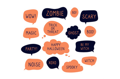 Halloween speech bubbles. Trick or threat, happy halloween, ghost and