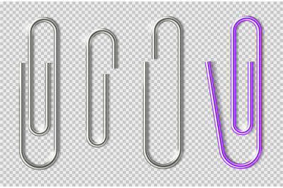 Paper clips. Realistic metal clip for paper sheets. Office paperclips,