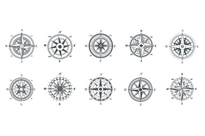 Vintage compass. Nautical wind rose, compasses for travel map, vintage