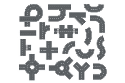 Road elements. Streets and roads with footpaths and crossroads for cit