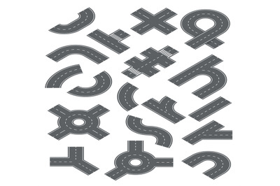 Road isometric elements. Traffic streets, auto roads and highway for c