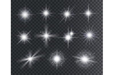 Light effect. White star sparks, bright flare with rays. Magic glowing