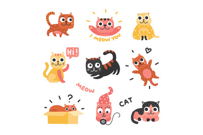 Cartoon cats. Funny kittens of different colors&2C; funny lazy cat charac