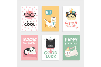 Cats cards. Cute kittens&2C; cool and smart funny pets. Little princess v