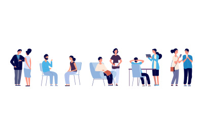 Communication concept. Conference people. Vector flat characters, disc