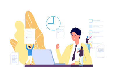 Working process. Business environment vector concept. Flat businessman