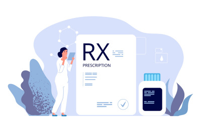 RX prescription. Pharmacist illustration&2C; painkiller medication prescr