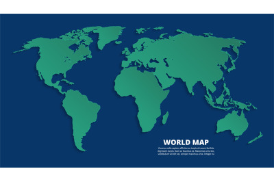 World 3d map. Earth green map on blue background. Vector template for