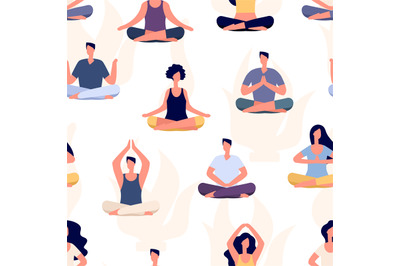 Yoga pattern. Meditation people vector seamless texture. Flat men and