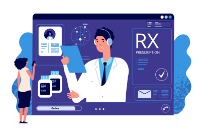 RX prescription online. Medical app, online prescription. Vector docto