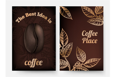 Coffee flyers. Coffee time background with realistic bean and hand dra