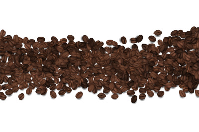 Roasted coffee beans. Vector beans isolated on white. Coffee backgroun