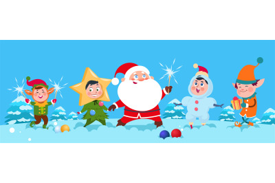 Winter background. Christmas Santa vector illustration. Happy cartoon