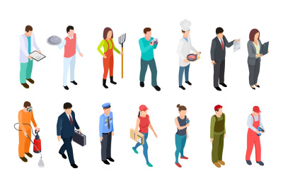 Different professions. Isometric professionals vector collection. 3D p