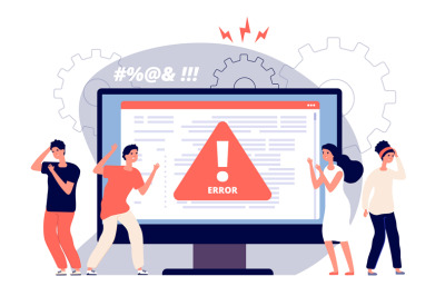Computer error. Warnings unavailable page users, attention symbol aler