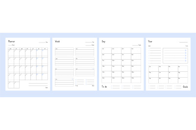 Planner templates. Year, weekly and day planning tabs for notebook pag