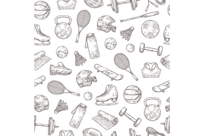 Sports equipment seamless pattern. Basketball and baseball ball&2C; shutt