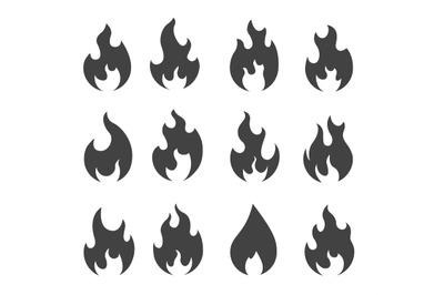 Fire silhouettes. Simple black outline fire flames&2C; campfire isolated