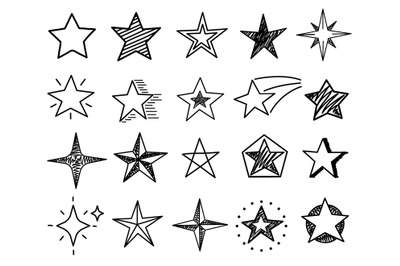 Sketch stars. Cute star shapes&2C; black starburst doodle signs for chris