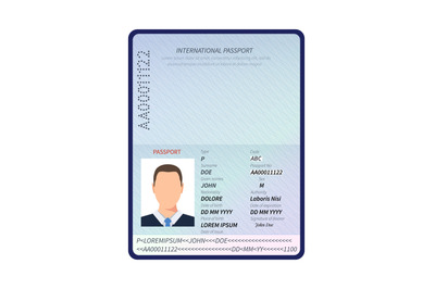 Passport. Open id document with male photo portrait and blank space fo