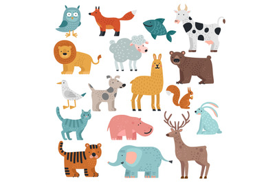 Cute animals. Tiger&2C; owl and bear&2C; elephant and lion&2C; llama and deer&2C;