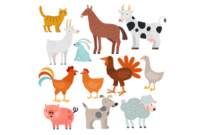 Farm animals. Cow&2C; horse and rabbit&2C; dog and turkey&2C; sheep and pig&2C; co