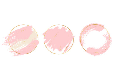 Gold pink background. Circle gold frames with pastel pink brushes elem