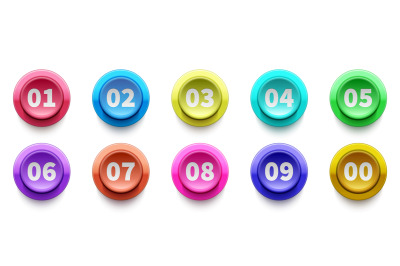 3D numbers bullet point. Circle buttons with numbers vector set. Color