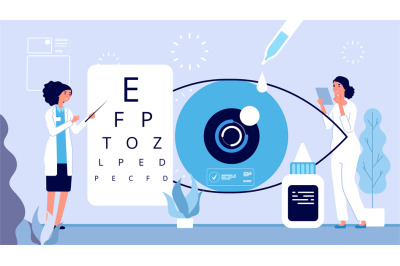 Ophthalmology illustration. Ophthalmologist checks vision vector conce