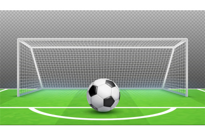 Penalty kick concept. Football vector background. Realistic soccer bal