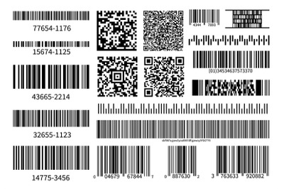 Barcodes collection. Vector code information, QR, store scan codes. In