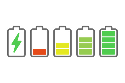 Battery charge indicators. Energy icons. Battery charge vector illustr